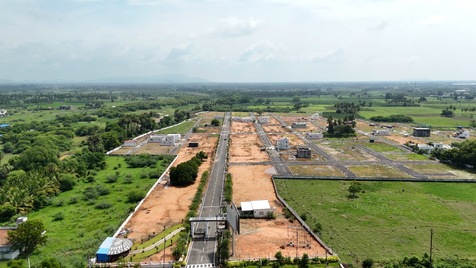 Aerial view of plotted land and roads